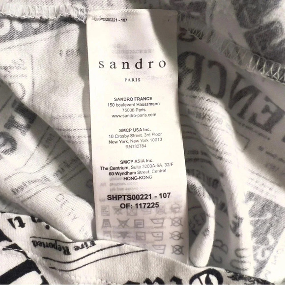Sandro Men’s Newspaper Print White & Black Short SleeveTee Size Medium - Picture 7 of 10